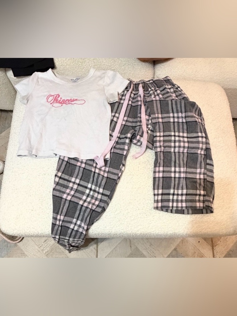 Kids Pink & Gray Plaid Pajama Set with Pink Trim